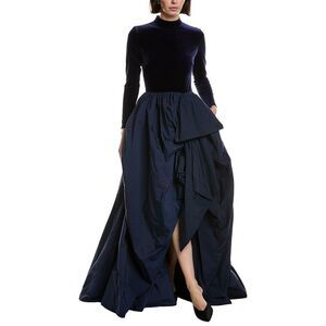Marchesa Notte Womens  Stretch Velvet Gown, Navy